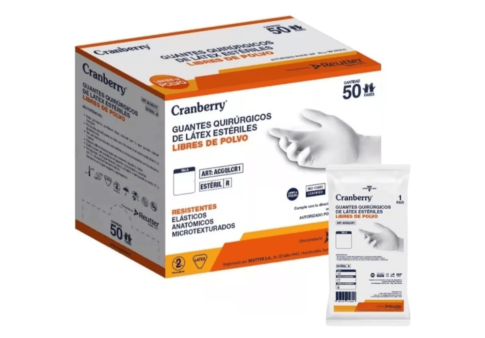 Guantes quirúrgicos estériles Cranberry caja 50 pares látex