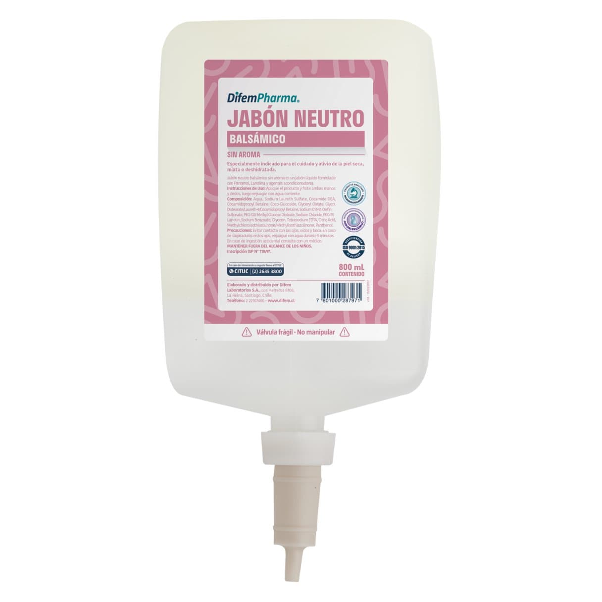 Jabón clínico neutro balsámico Difem Pharma 800ml dispensador
